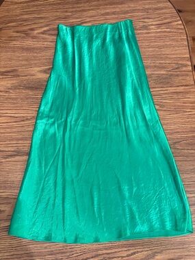 Babaton Shimmery Emerald Green A-Line Midi Skirt